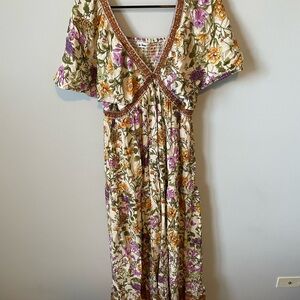 Cream and Pink Flutter Sleeve Maxi Sundress